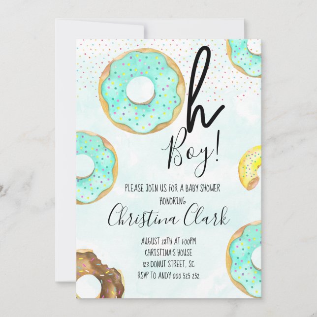Invitación Oh Boy Blue Donut Tema Baby Shower (Anverso)