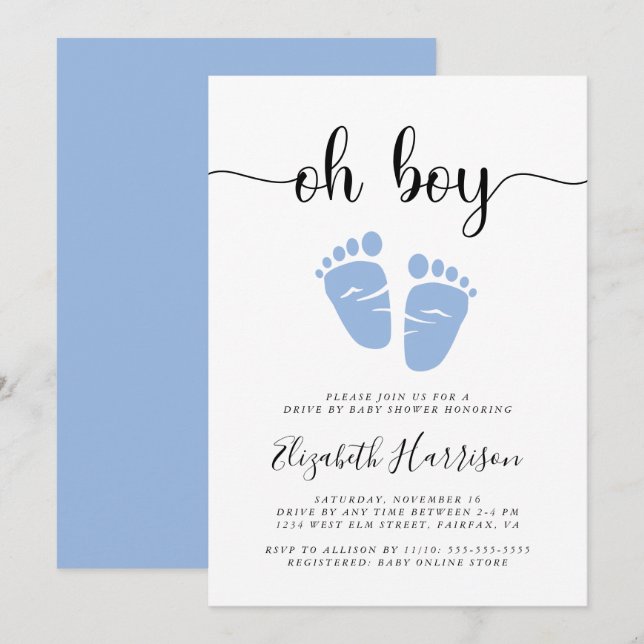 Invitación Oh Boy Blue Drive De Baby Shower (Anverso / Reverso)