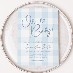 Invitación Oh Boy Blue Gingham Baby Shower