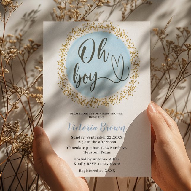 Invitación Oh Boy Blue Gold Confetti Baby Shower (Subido por el creador)