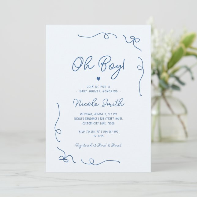 Invitación Oh Boy Blue Hand Drake French Boy Baby Shower (Anverso de pie)