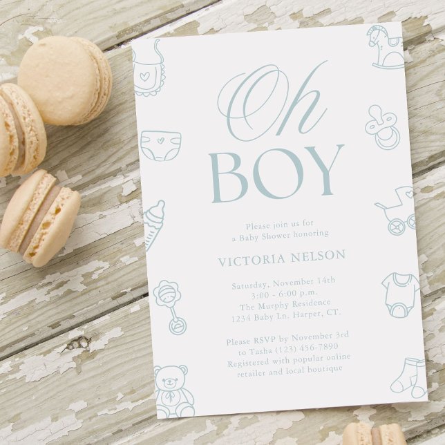 Invitación Oh Boy Blue Hand Drawn Baby Shower (Subido por el creador)