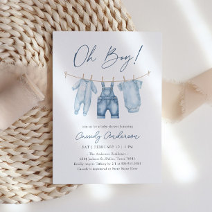 Invitación Oh Boy Blue Jean Denim Baby Shower