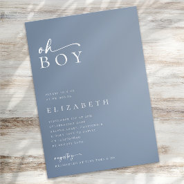 Invitación Oh Boy Blue Minimalista Script Baby Shower