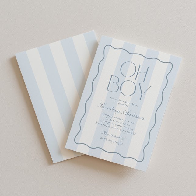 Invitación Oh Boy Blue Modern Striped Baby Shower (Subido por el creador)