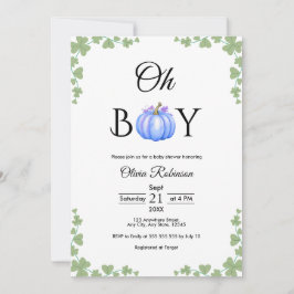 Invitación Oh Boy Blue Pumpkin Fall Baby Shower