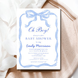 Invitación Oh Boy Blue Ribbon Bow Baby Shower