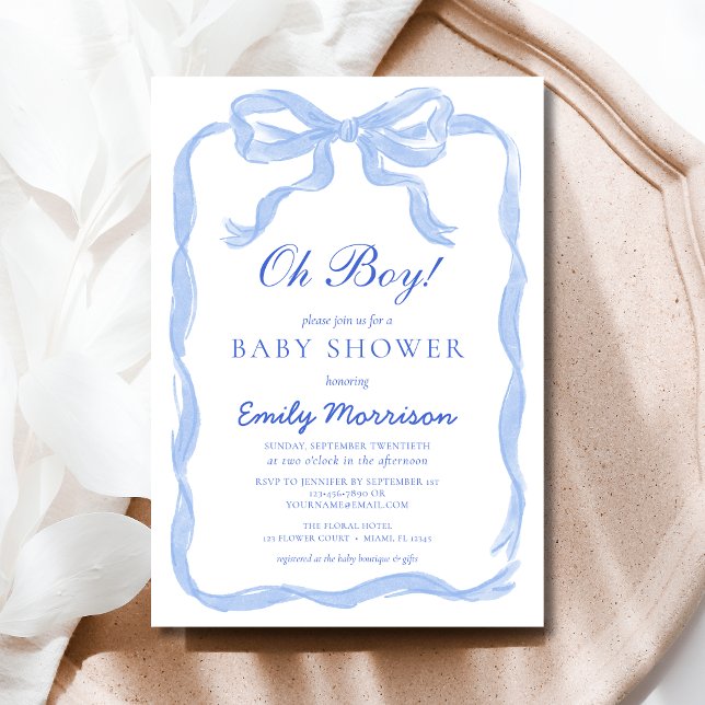 Invitación Oh Boy Blue Ribbon Bow Baby Shower (Subido por el creador)