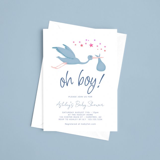Invitación Oh Boy Blue Stork Baby Shower (Subido por el creador)
