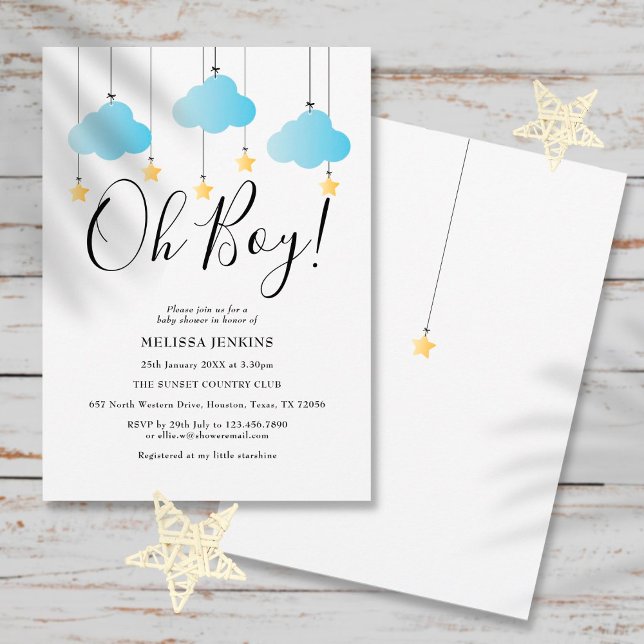 Invitación Oh Boy Blue Twinkle Twinkle Baby Shower | Espolvor (Subido por el creador)