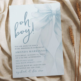 Invitación Oh Boy Blue Watercolor Bow Baby Shower Invitation