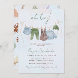 Invitación Oh Boy boho acuarela ropa de bebé azul