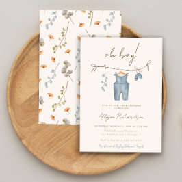 Invitación Oh Boy boho acuarela ropa de bebé ducha azul