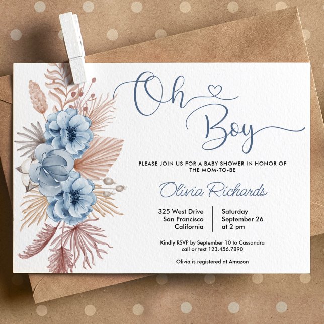 Invitación Oh Boy Boho Pampas Grass Baby Shower (Subido por el creador)