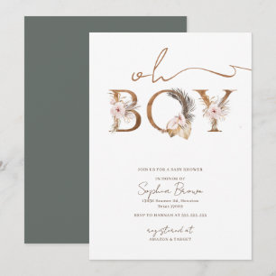 Invitación Oh Boy Boho Tropical Flowys Boy Baby Shower