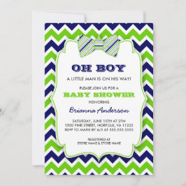 Invitación OH BOY Bow amarre ducha bebé / chevron verde marin