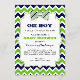 Invitación OH BOY Bow amarre ducha bebé / chevron verde marin