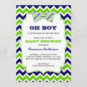 Invitación OH BOY Bow amarre ducha bebé / chevron verde marin