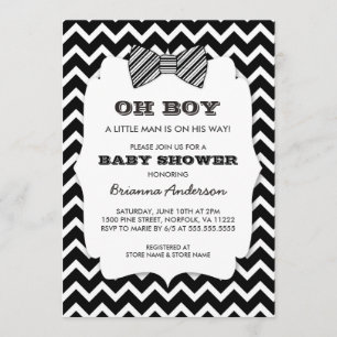 Invitación OH BOY Bow la ducha de bebé / chevron blanco negro