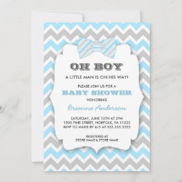 Invitación OH BOY Bowtie baby ducha / chevron gris azul