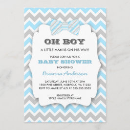Invitación OH BOY Bowtie baby ducha / chevron gris azul