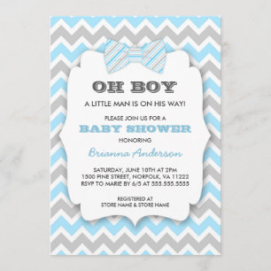 Invitación OH BOY Bowtie baby ducha / chevron gris azul