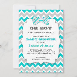 Invitación OH BOY Bowtie baby ducha / chevron gris turquesa