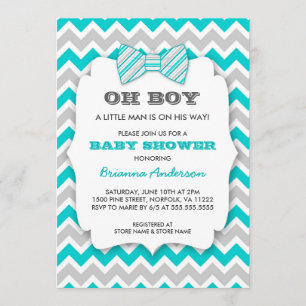 Invitación OH BOY Bowtie baby ducha / chevron gris turquesa