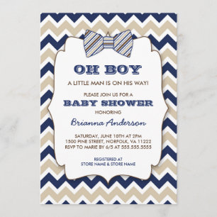 Invitación OH BOY Bowtie baby ducha / chevron marrón marrón m