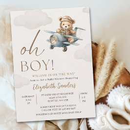 Invitación Oh Boy, Cute Bear Baby shower boy