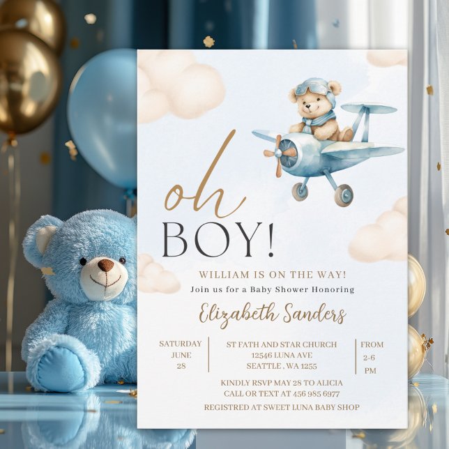 Invitación Oh Boy,  Cute Bear Baby shower boy (Subido por el creador)