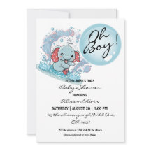 Oh Boy Cute bebé Elephant Blue Bubble Baby Shower