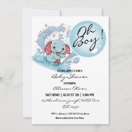 Invitación Oh Boy Cute bebé Elephant Blue Bubble Baby Shower