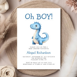 Invitación Oh Boy Cute Blue Dinosaur Baby Shower