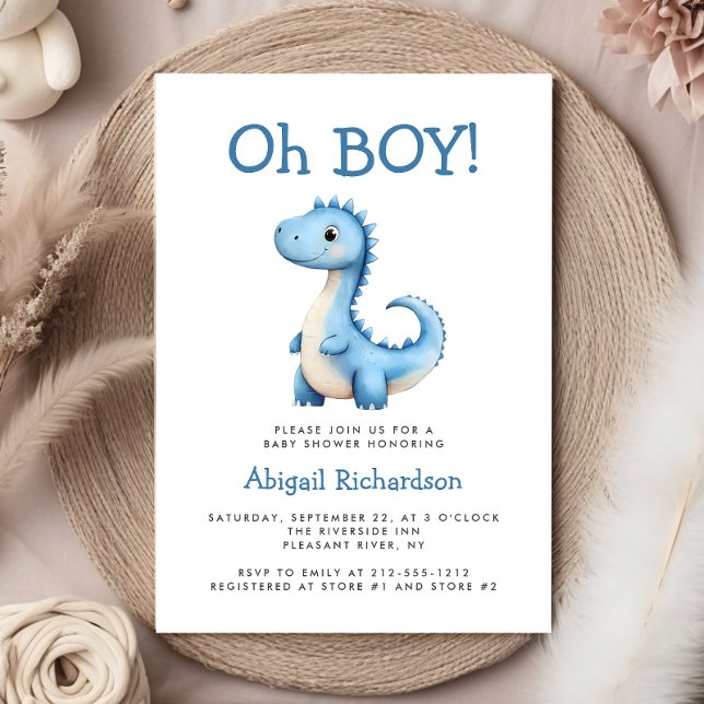 Invitación Oh Boy Cute Blue Dinosaur Baby Shower (Subido por el creador)