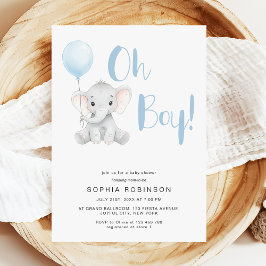 Invitación Oh Boy Cute Elephant Pastel Baby Shower