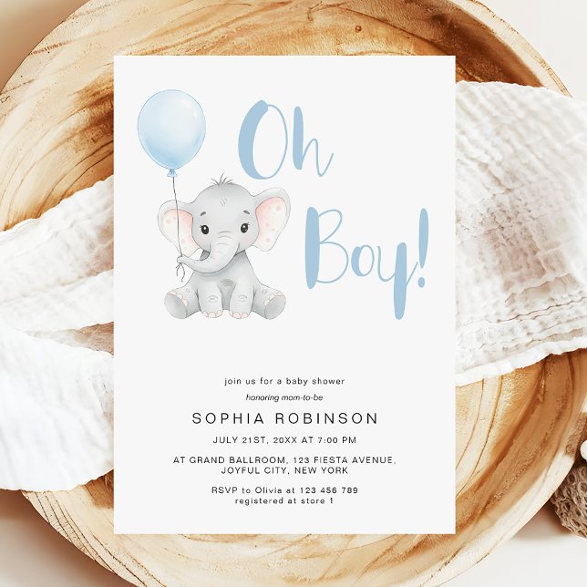 Invitación Oh Boy Cute Elephant Pastel Baby Shower (Subido por el creador)