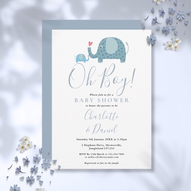 Invitación Oh Boy Cute Elephants Baby Shower (Oh Boy Cute Elephants Baby Shower Invitation)