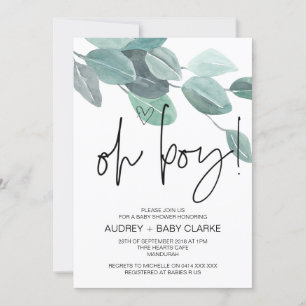 Invitación Oh Boy Cute Fiesta Baby Shower Green Eucalyptus