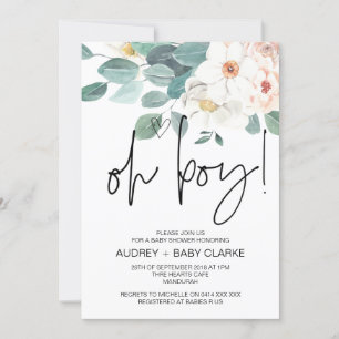 Invitación Oh Boy Cute Fiesta de Baby Shower Rubor Floral
