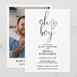 Invitación Oh Boy Cute Heart Script Foto Baby Shower