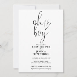 Invitación Oh Boy Cute Heart Script Todo En Un Baby Shower