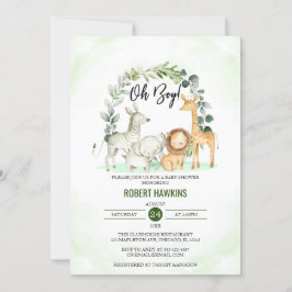Invitación Oh Boy Cute Jungle Safari Animals Baby Shower