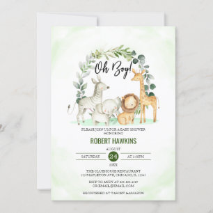 Invitación Oh Boy Cute Jungle Safari Animals Baby Shower