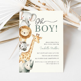 Invitación Oh Boy Cute Safari Animal Greeneration Boy Baby Sh