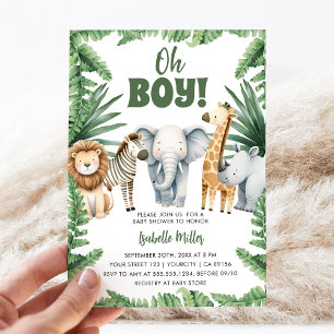 Invitación Oh Boy Cute Safari Animal Greeneration Boy Baby Sh