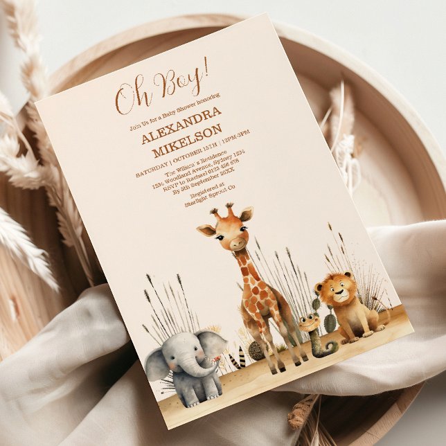 Invitación Oh Boy Cute Safari Animal Greenereneration Baby Sh (Subido por el creador)