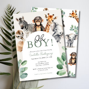 Invitación Oh Boy Cute Safari Animales Greenery Baby Shower