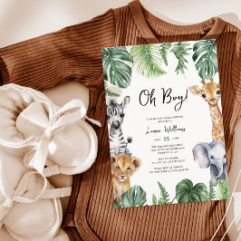 Invitación Oh Boy Cute Safari Animales Greenery Baby Shower