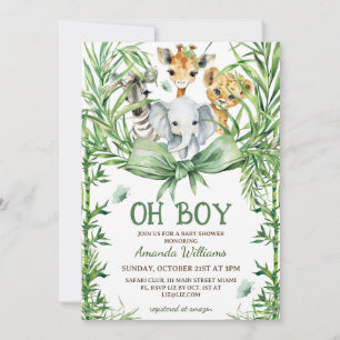 Invitación Oh Boy Cute Safari Animals Baby Shower